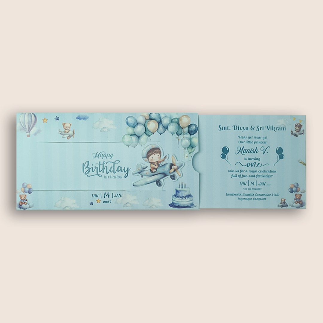 Blue Boy Aeroplane Birthday Card-KNKRL114