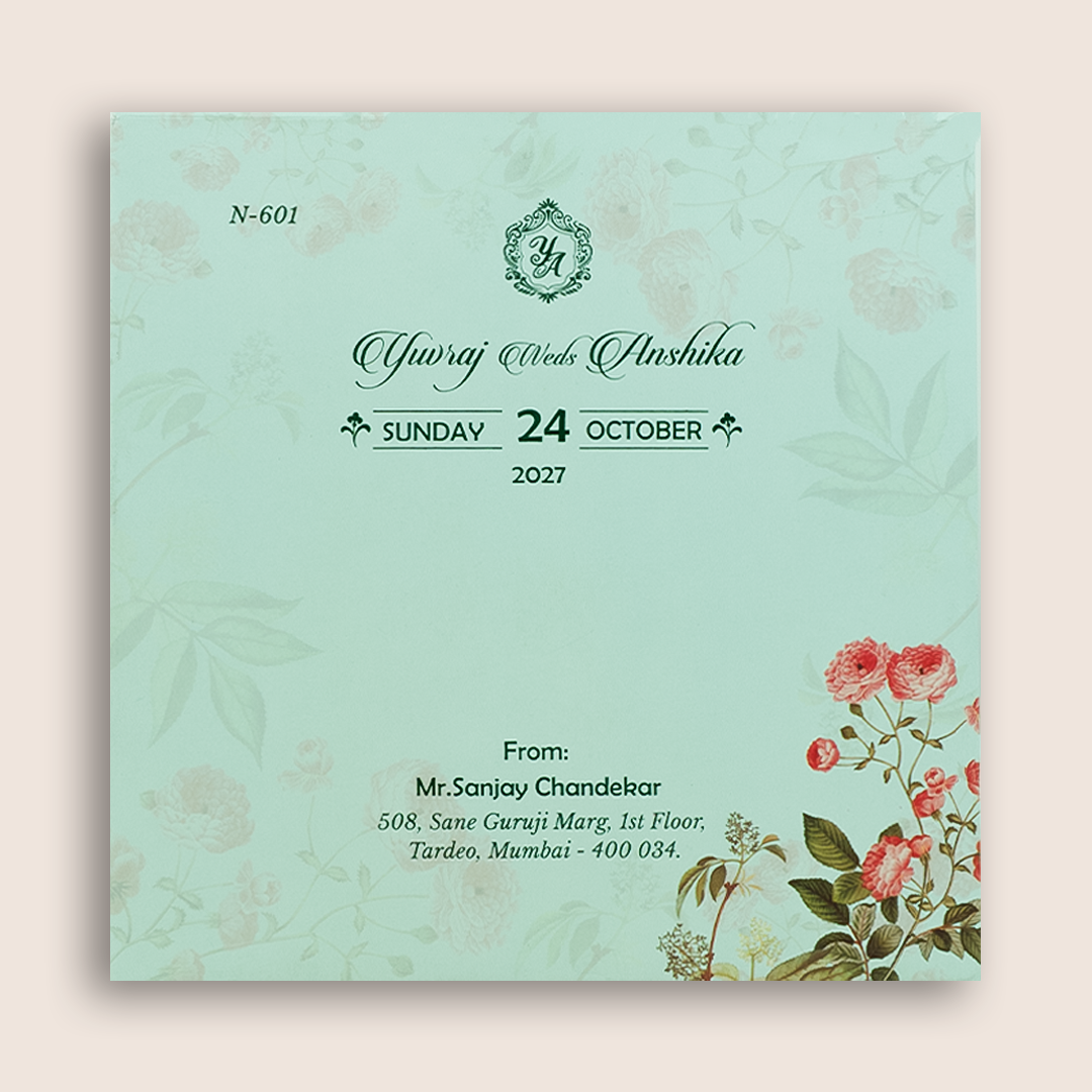 Pastel Green Floral MDF Marriage Invitation - KVN06010