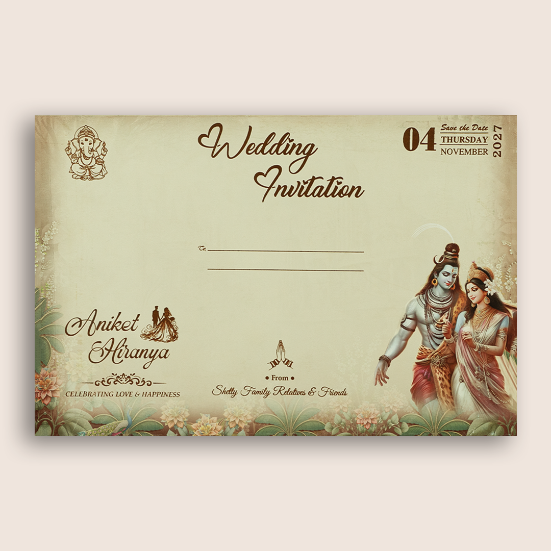 Pastel Brown Lord Shiva Parvathi Wedding Invitation - KSH73400