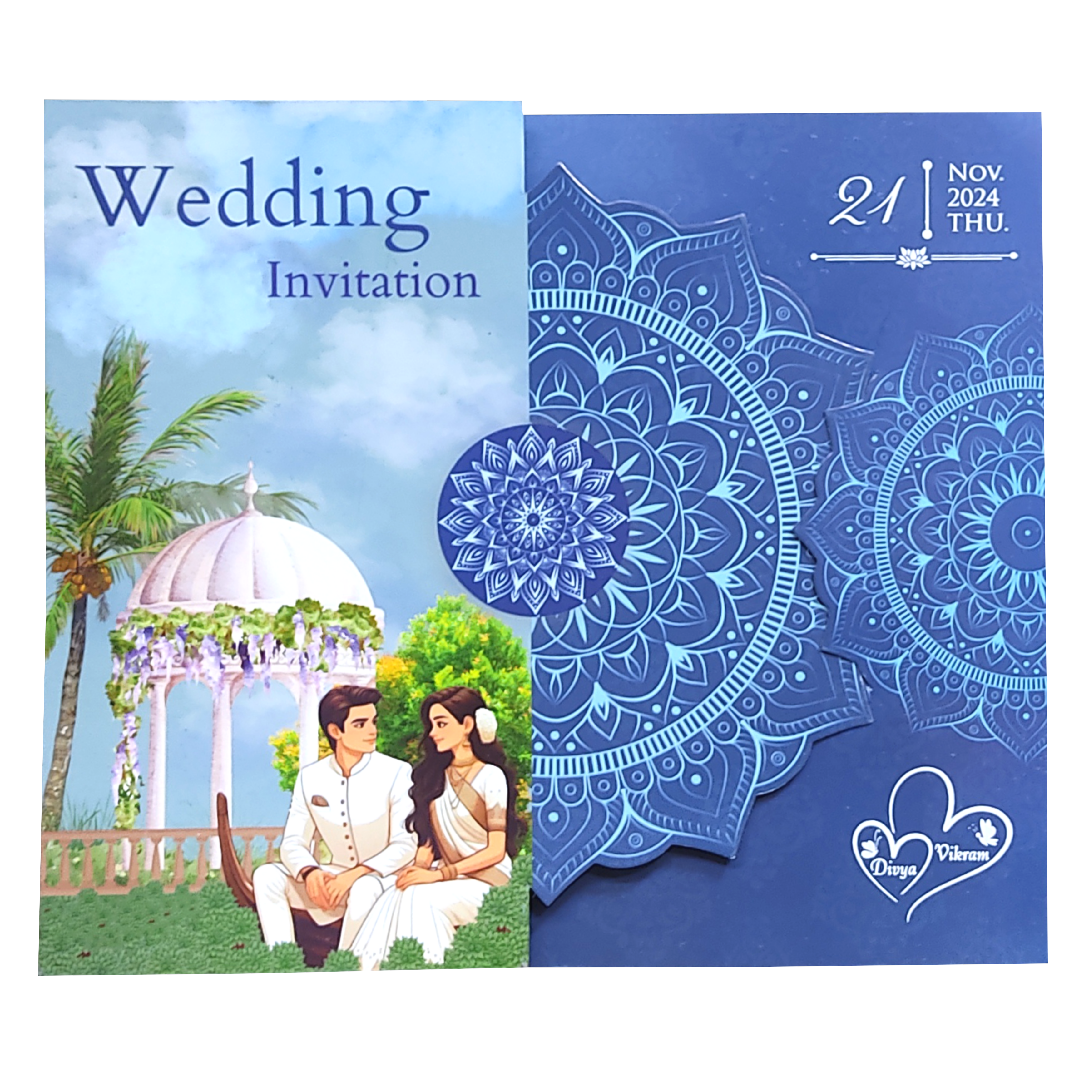 Blue Bride Groom Threefold Wedding Card-King of Cards