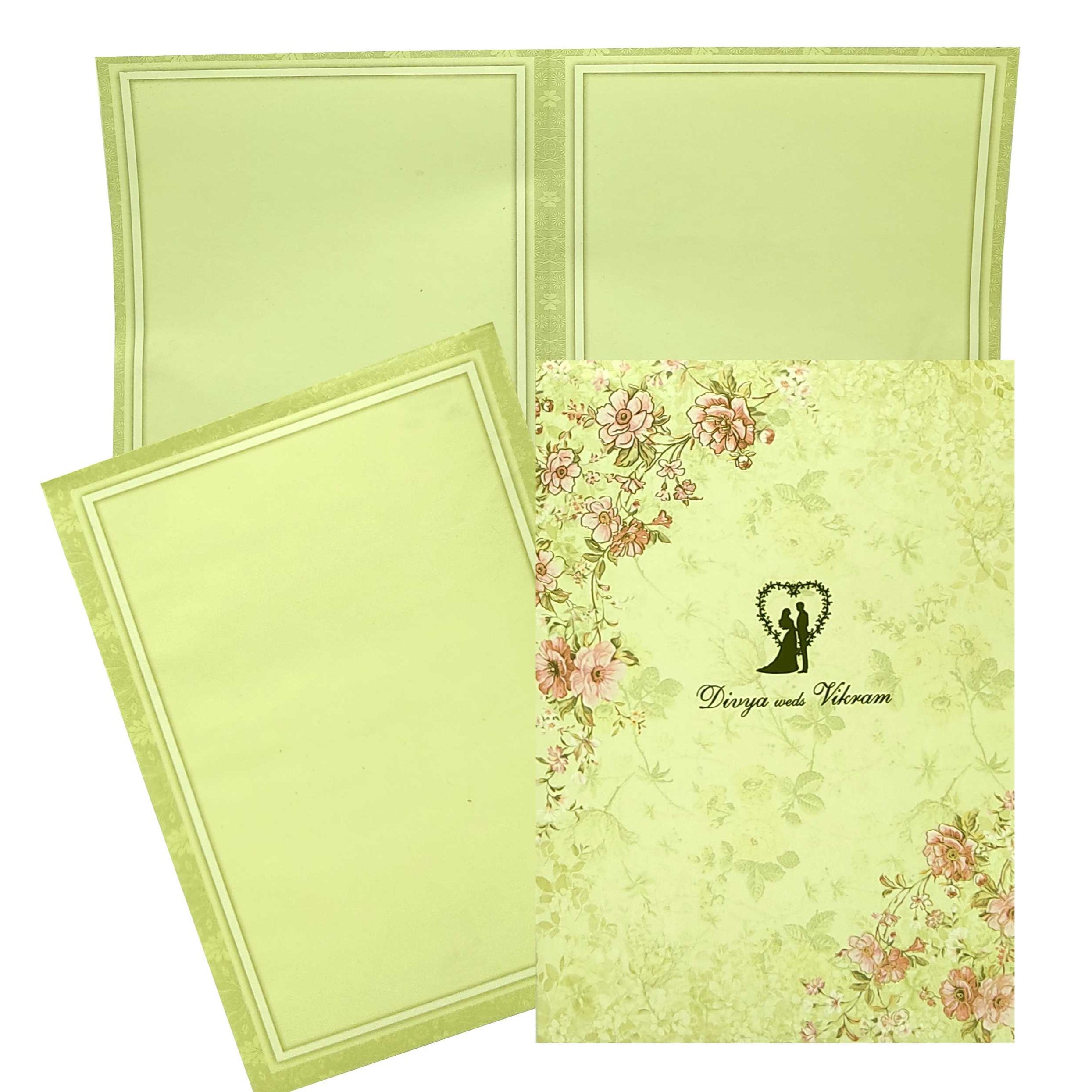 Green Floral Offset Invitation With Gold Foiling-King of Cards