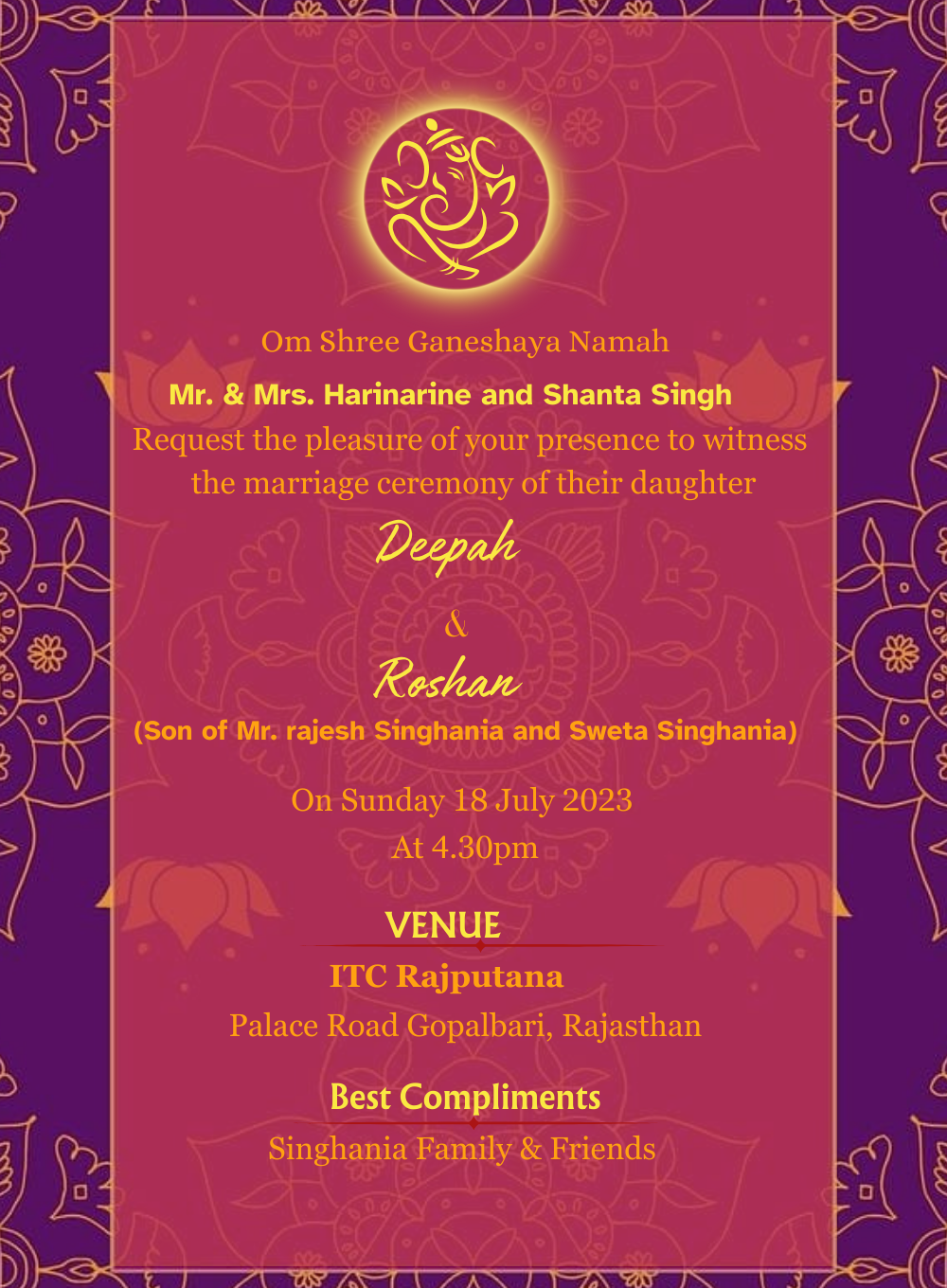 Pink Radiant Rajasthani Wedding Invitation-AARWI006