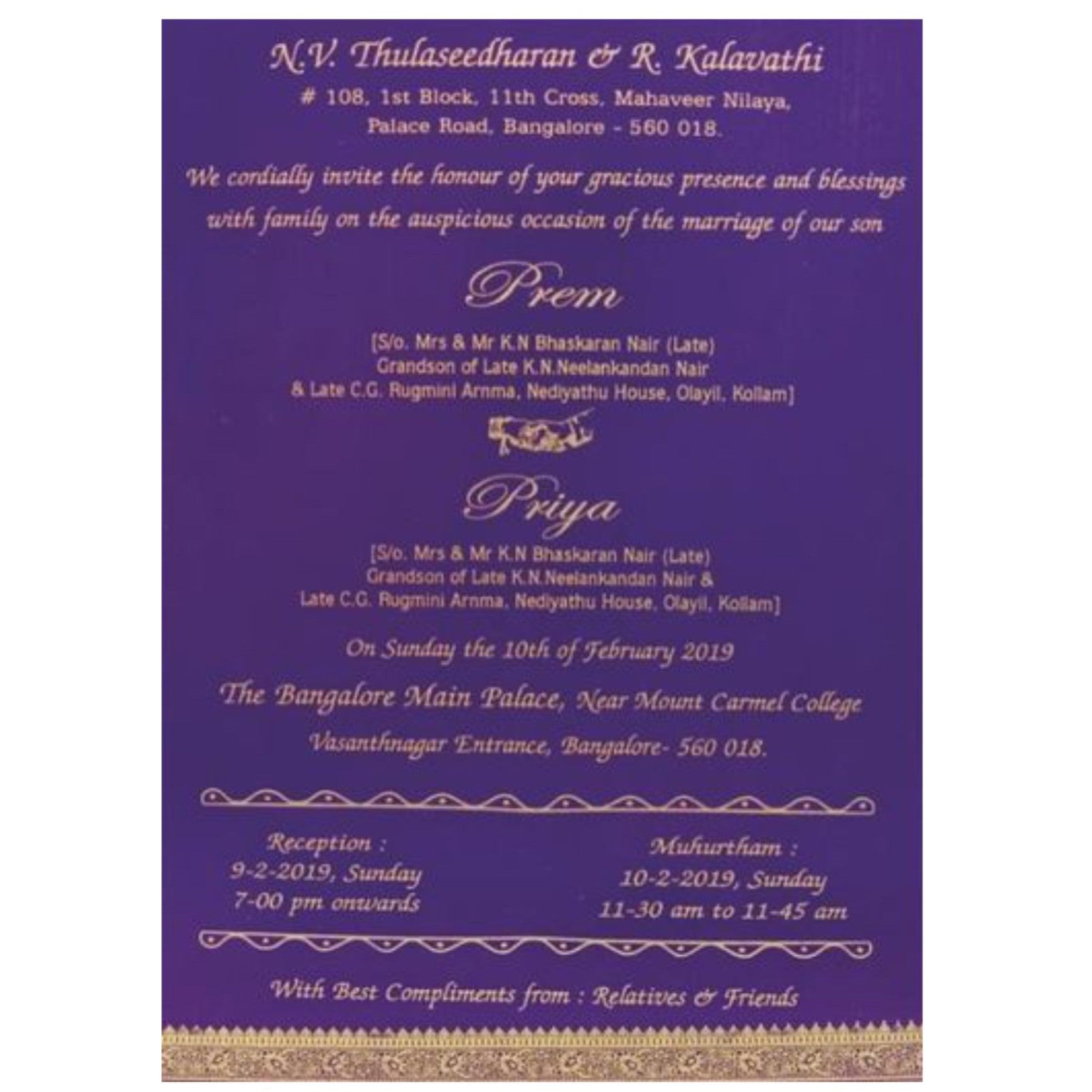 Sparkling Violet Shading With Golden Border Wedding Card-King of Cards