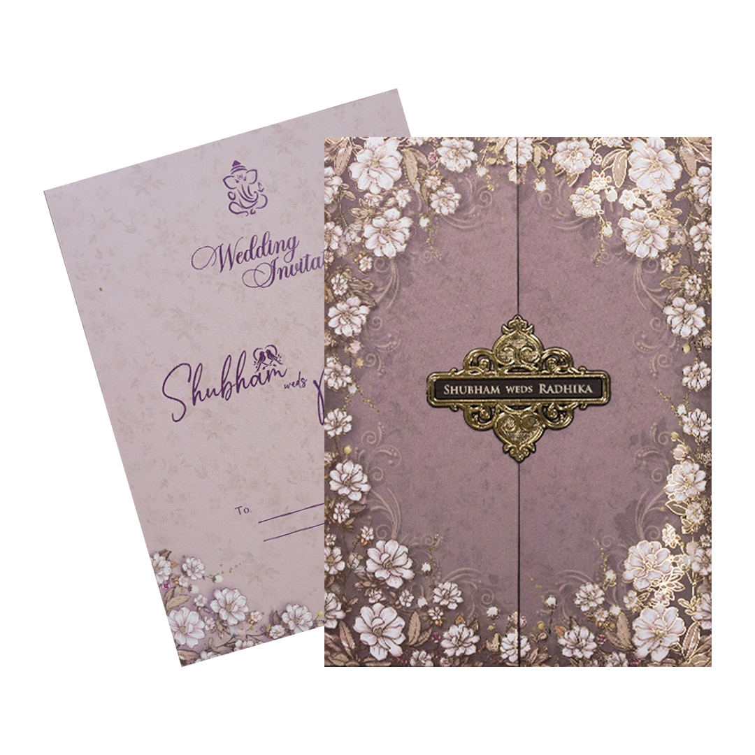 Lavender Floral Padded Wedding Card-KSH72460