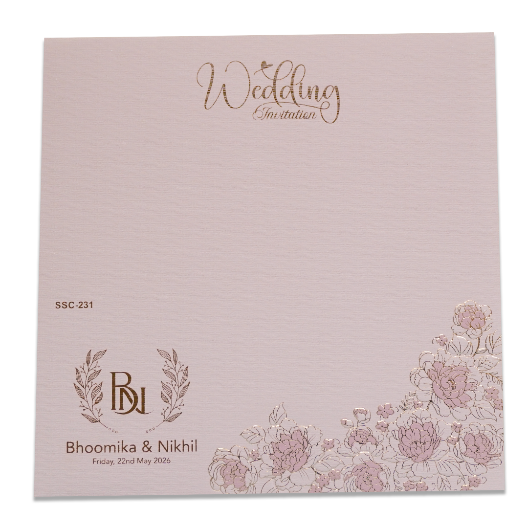 Pink Floral Gold Padded Wedding Card - KSSC2310