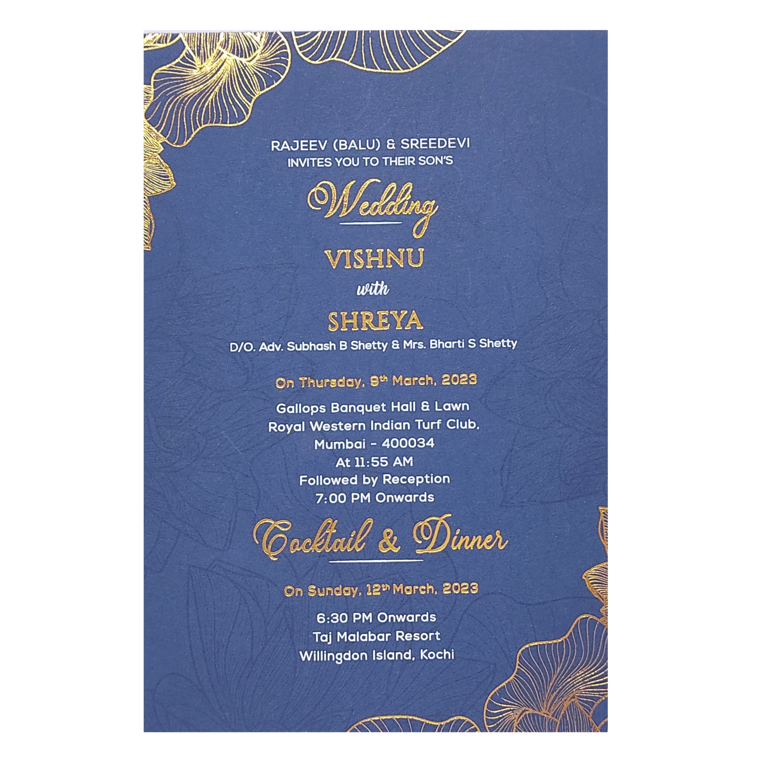 Blue Single Sheet Designer Invite With Gold Foiling Touch-KNKYP006