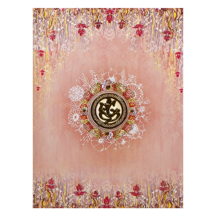 Orange Classic Floral Wedding Card In Offset Print-KNKC4056-King of Cards