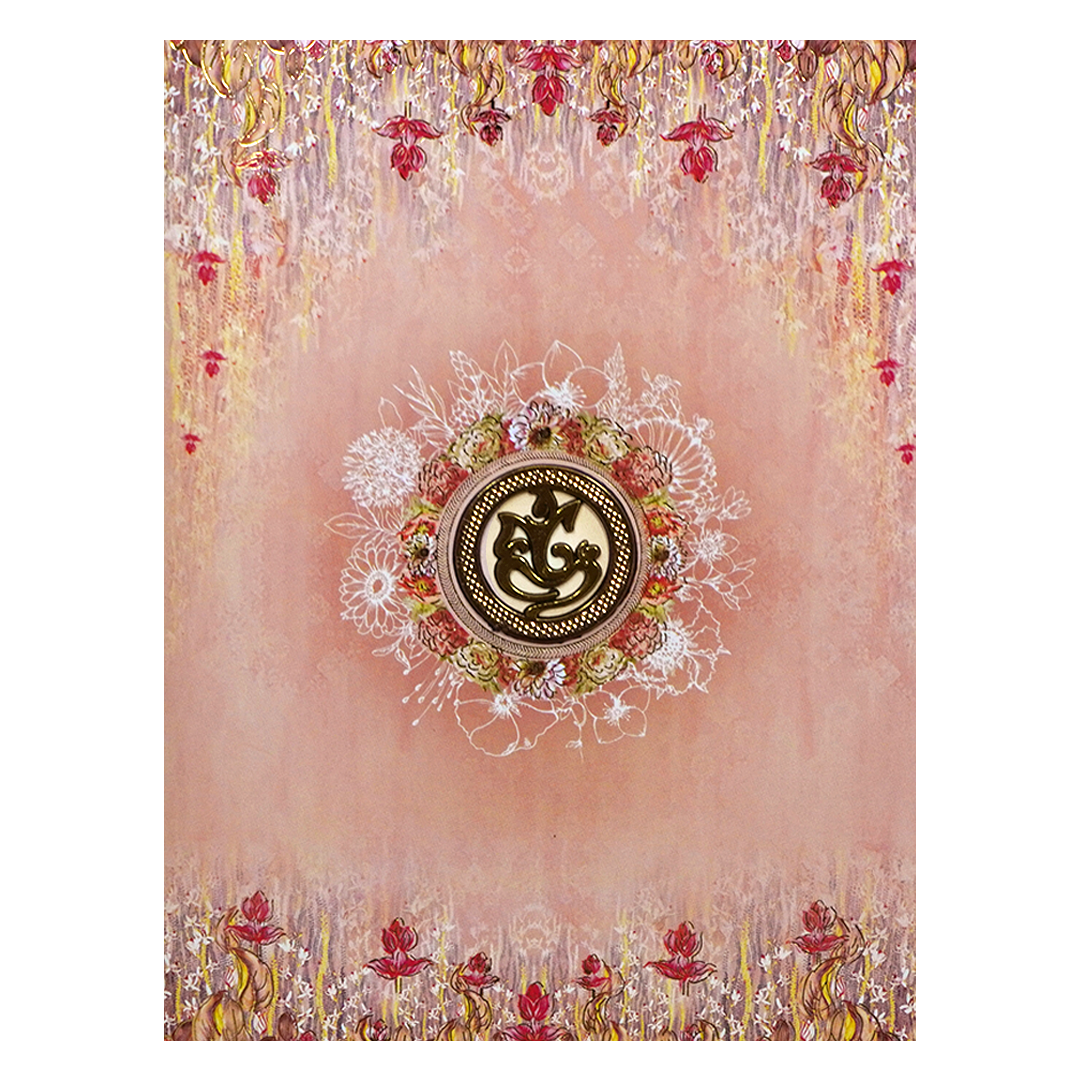 Orange Classic Floral Wedding Card In Offset Print-KNKC4056-King of Cards