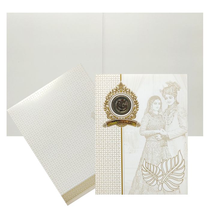 White Hindu Bride And Groom Wedding Card-KNK4102W-King of Cards