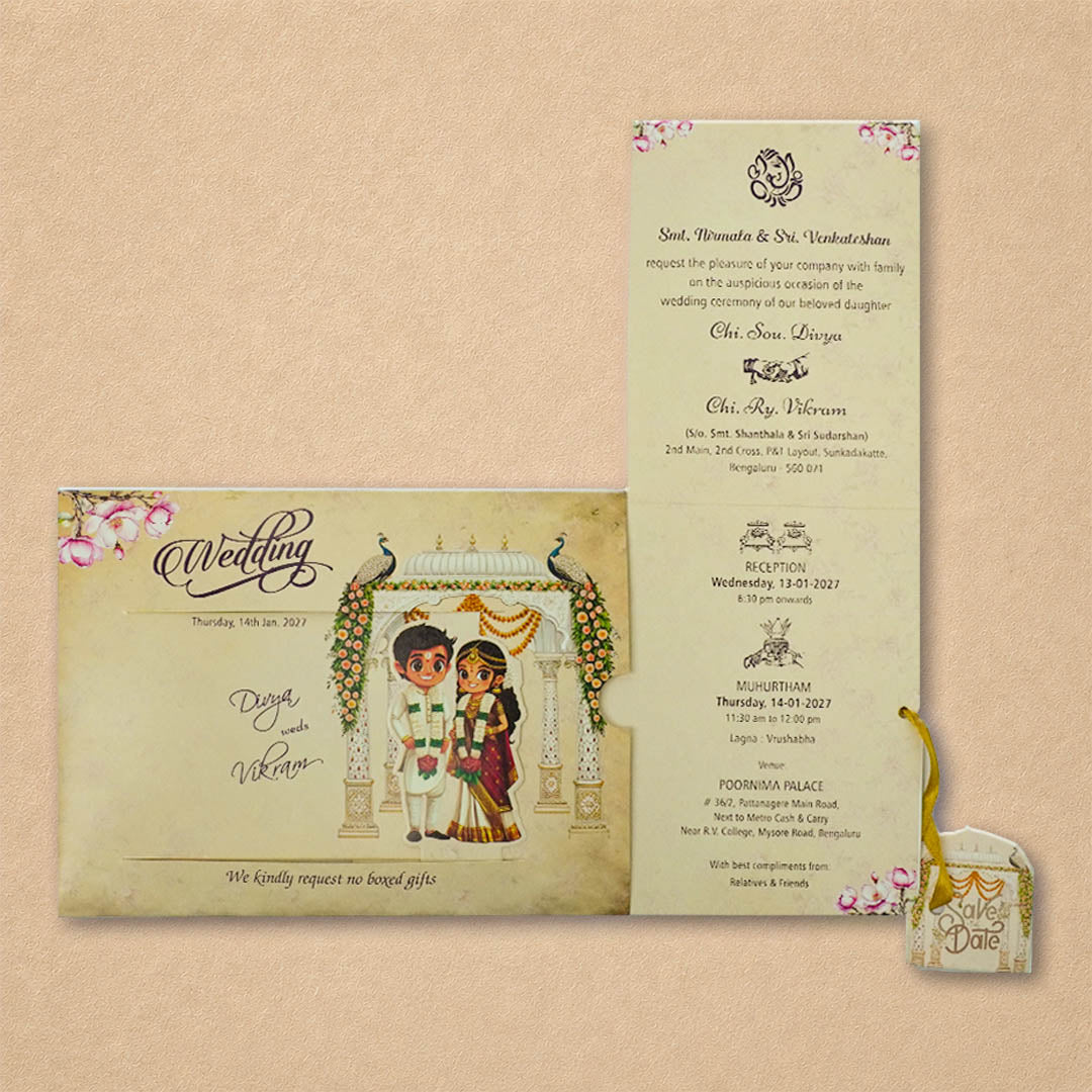 Cream Bride groom Wedding Card-KNKRL122