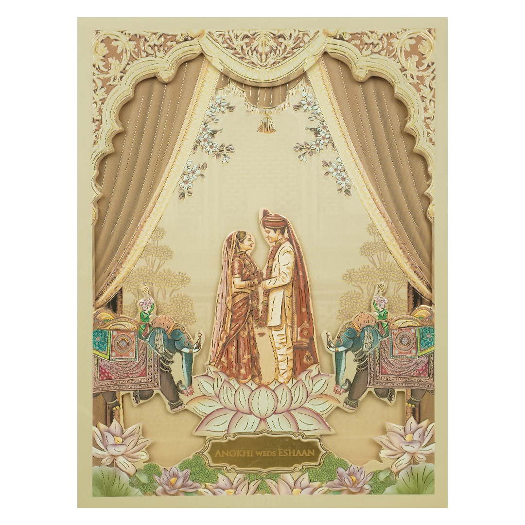Cream Royal Laser Cut Padded Wedding Card-KJTS3686