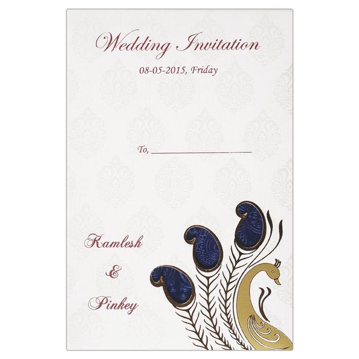 Invitation Card - Ganesha and Peacock invitation card on Metallic blue - KNK1256-King of Cards