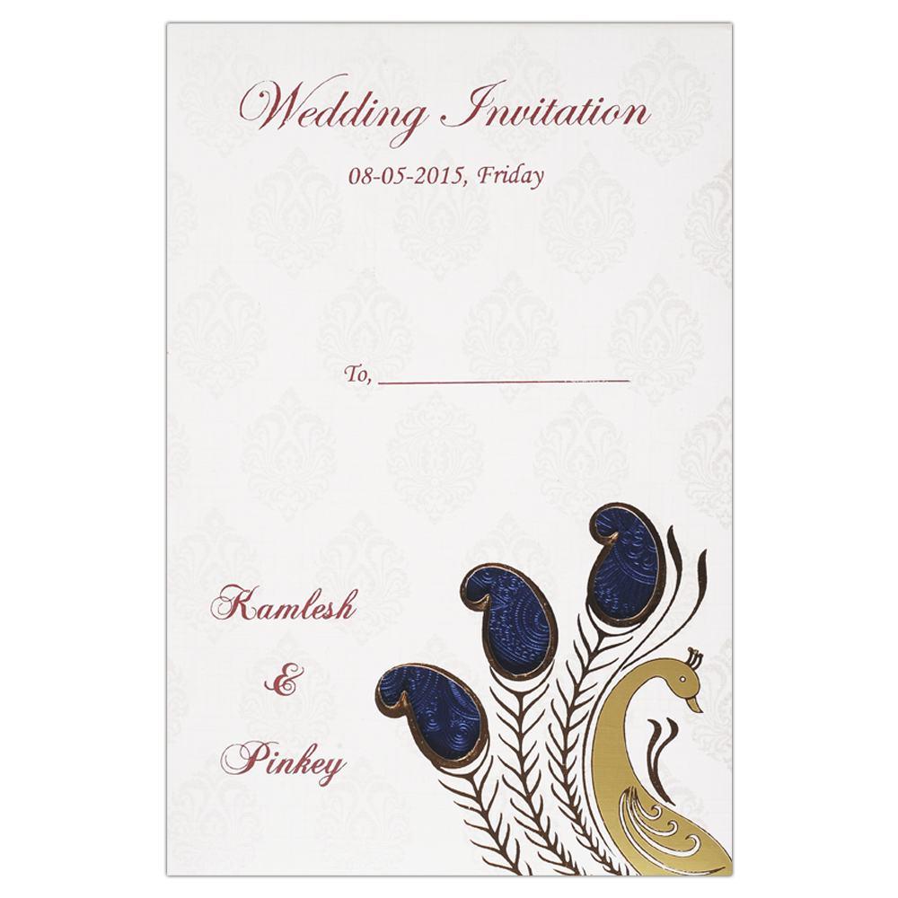 Invitation Card - Ganesha and Peacock invitation card on Metallic blue - KNK1256