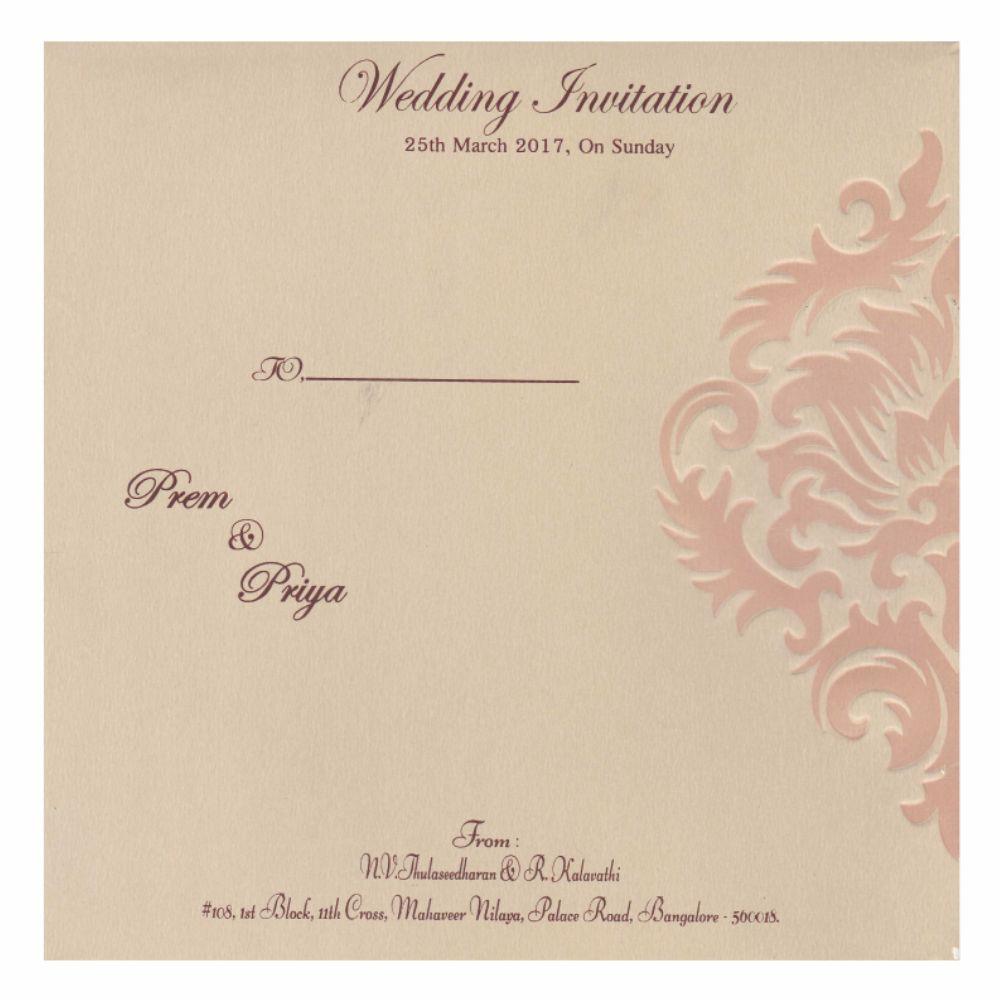 Alluring Floral Theme With Cream Shaded Padded Wedding Card - KNK1294