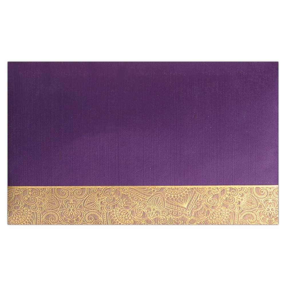 Invitation Card - Violet With Golden Border Wedding Card-KNK2169