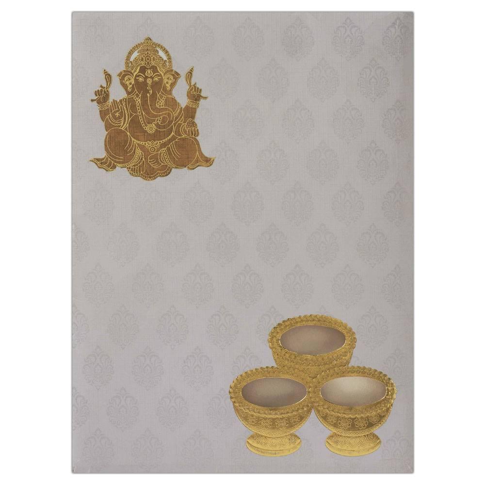 Artistic White Shading With Gold Foiling Ganesha Design Padded Wedding Card - KNK2170