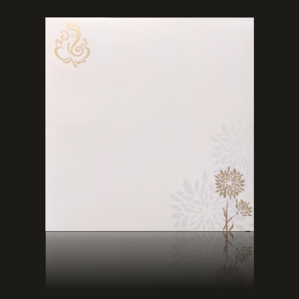 Glossy Flower White Color Ganesha Wedding Card - KNK43261
