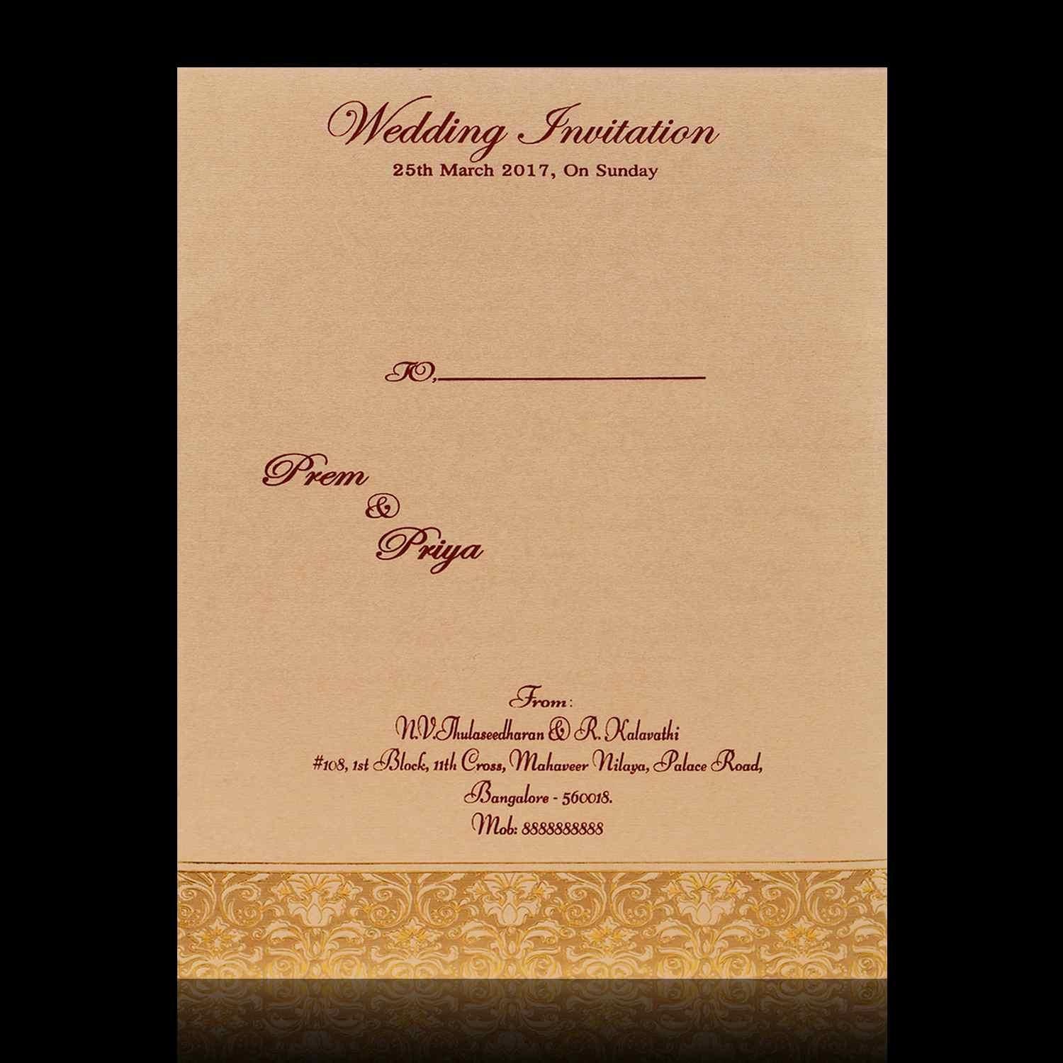 Gold Foiling Floral Theme With Gold Shading Padded Wedding Card - KNK4877
