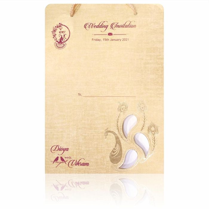 Brown Gold Premium Padded Invite With Peacock Design-KNPS9516N-King of Cards
