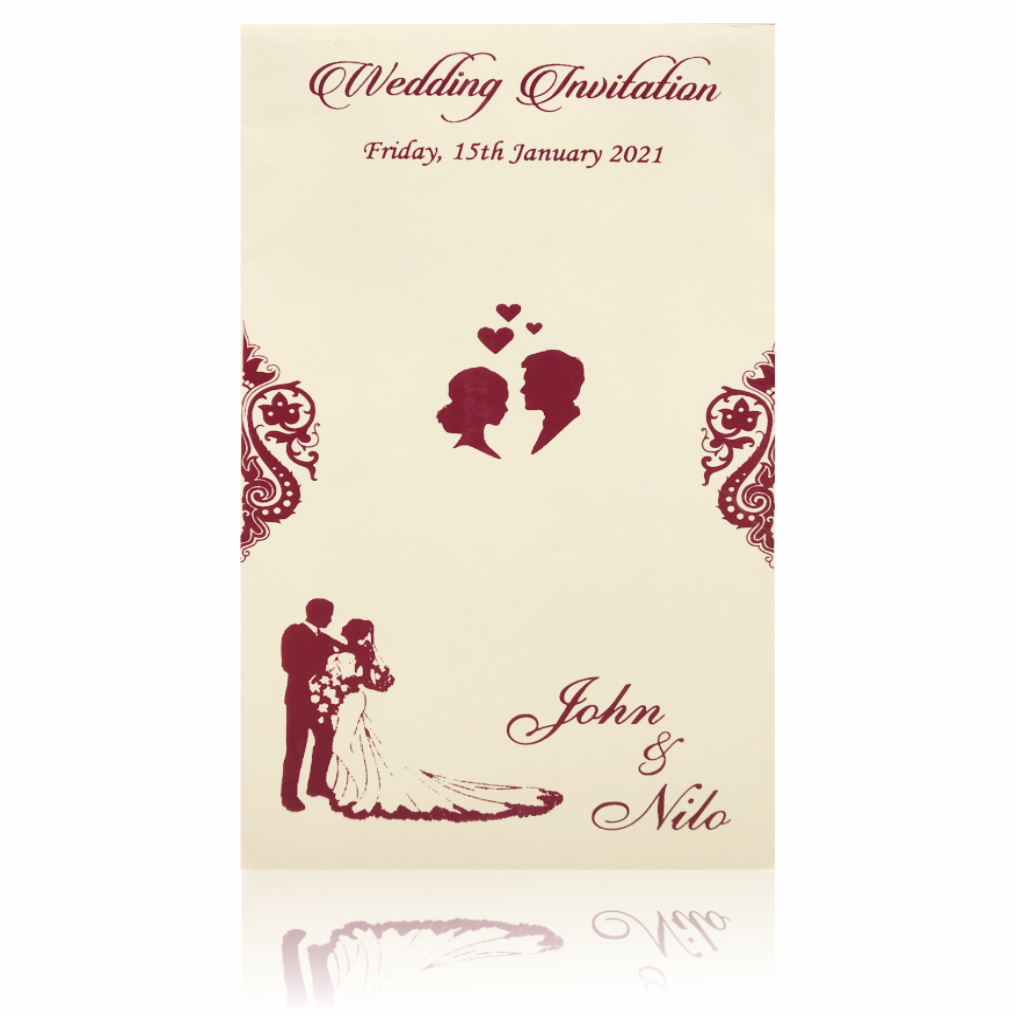 Classy Dark Red Single Sheet Wedding Invitation Card-KNS9003W