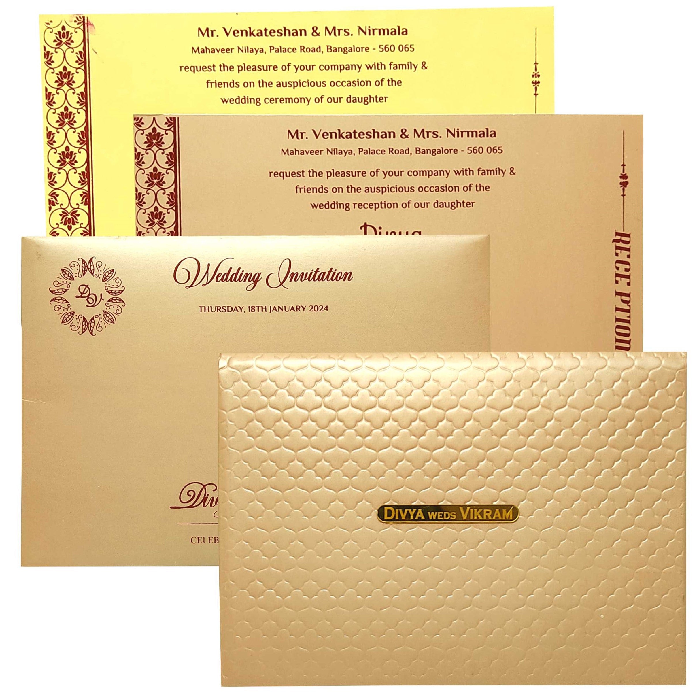 Beige Embossed Padded Horizontal Invitation Card-KNPR3503B