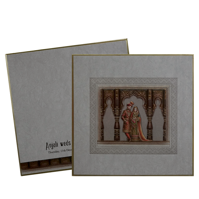 Grey Golden Premium Embossed Wedding Invitation-King of Cards