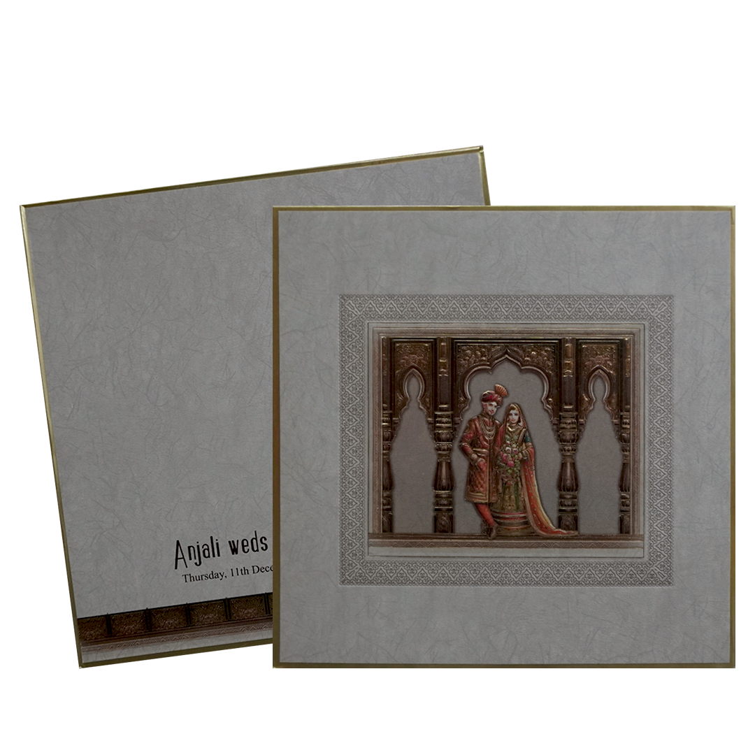 Grey Golden Premium Embossed Wedding Invitation-King of Cards