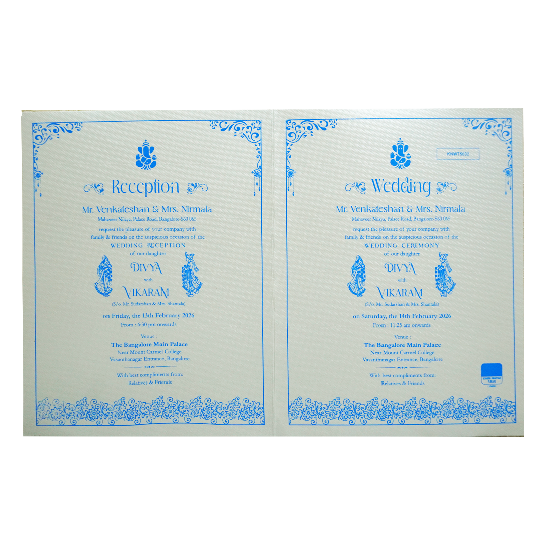 Metallic White Ganesha Wedding Card-KNWT5032