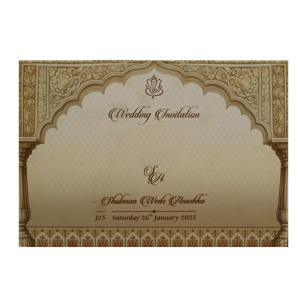 Cream Padded Wedding Invitation Card-KRB8220
