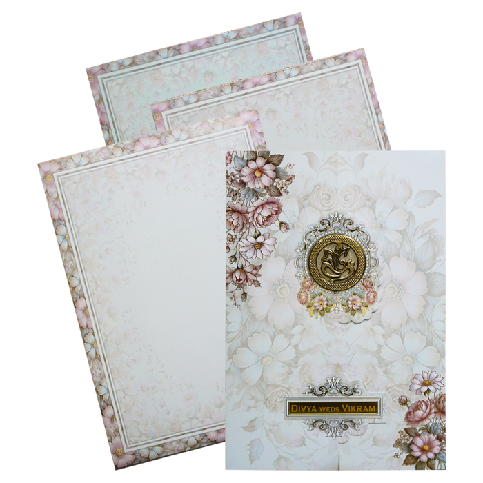Grey Floral Door-Style Opening Wedding Card-King of Cards