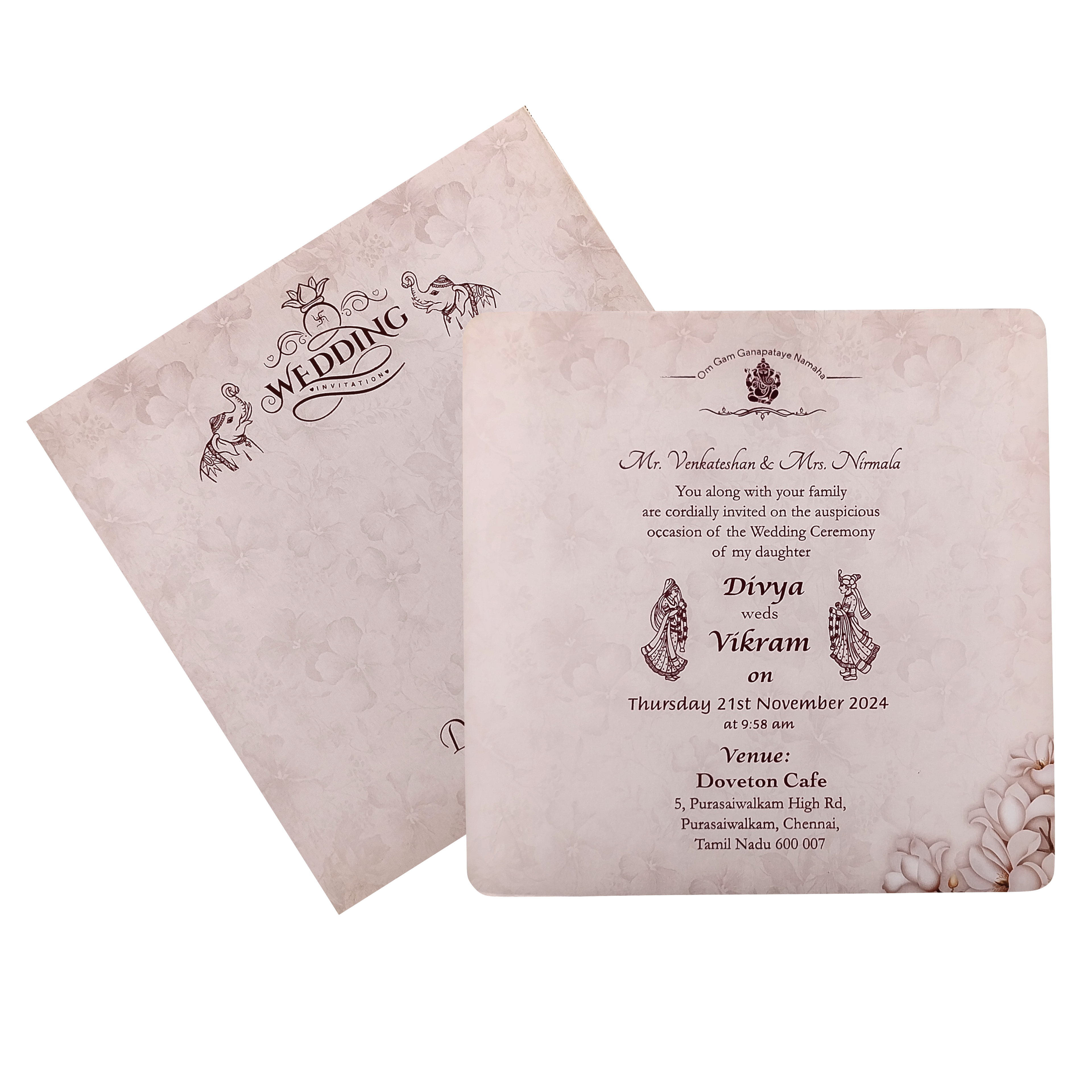 Peach Floral Single Sheet Invitation Card-King of Cards