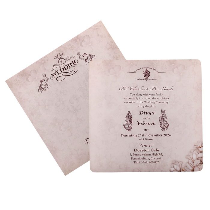 Peach Floral Single Sheet Invitation Card-King of Cards