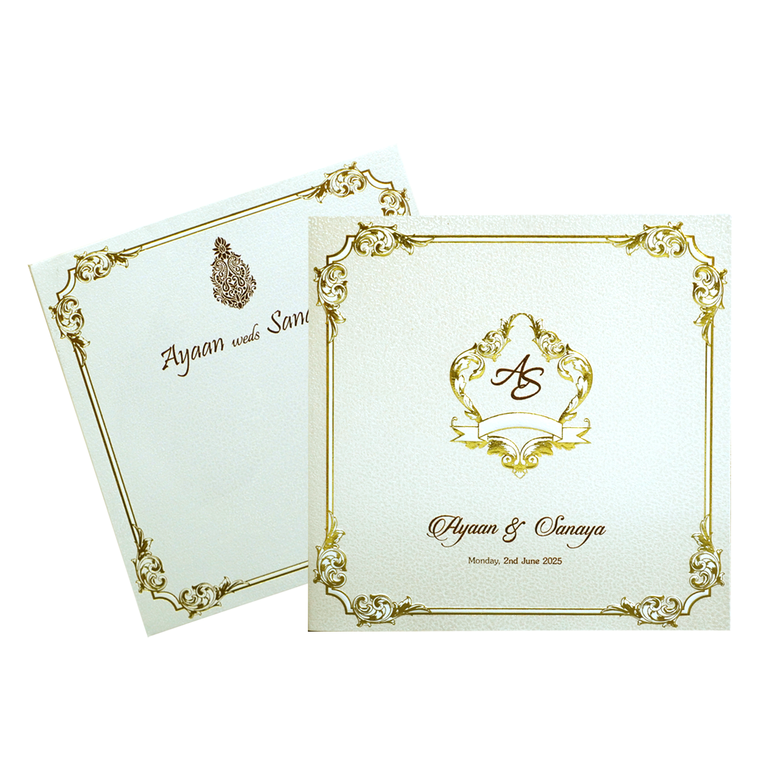Pearl White Gold Floral Box Invitation Card-KRC30240