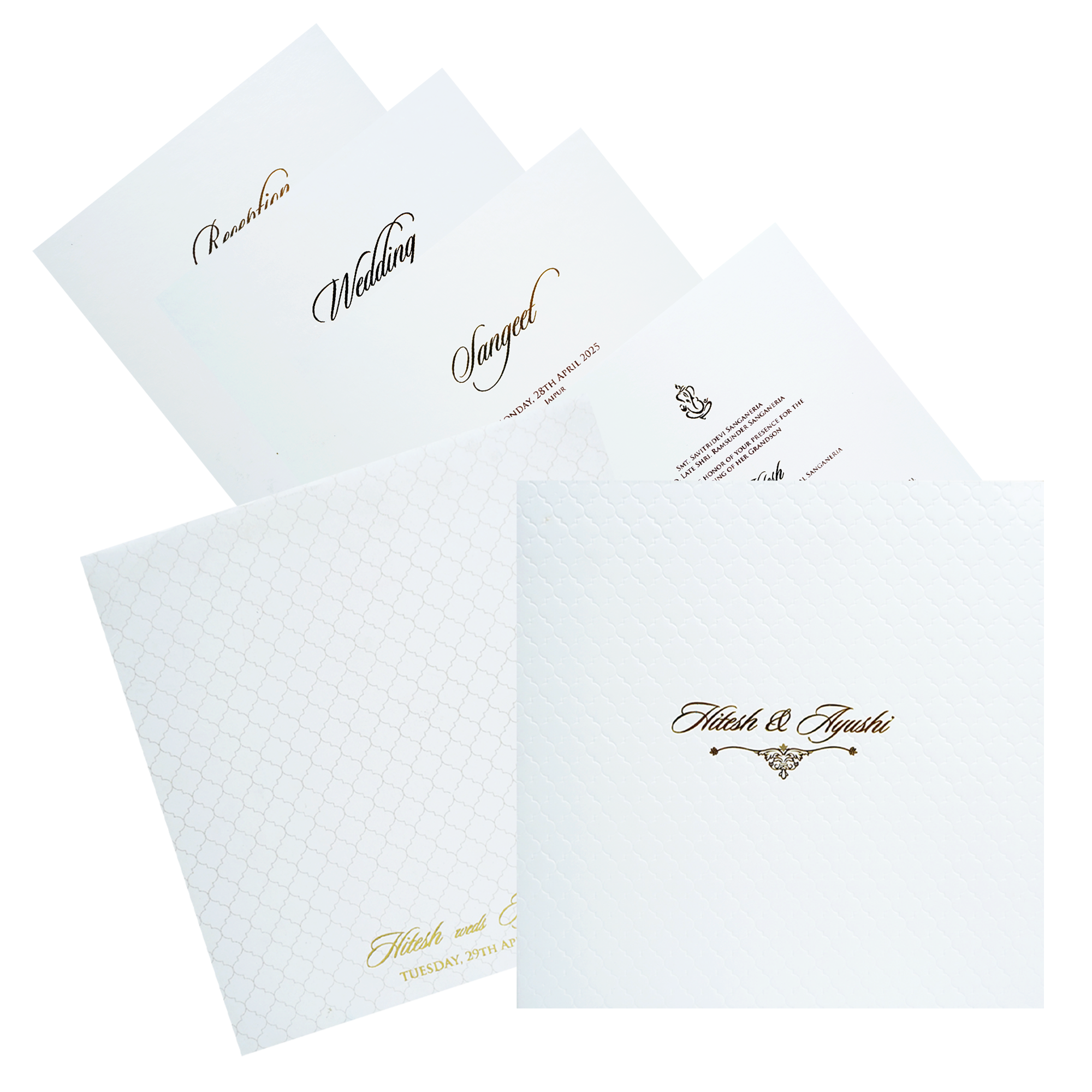 White Embossed Design Padded Wedding Card-King of Cards