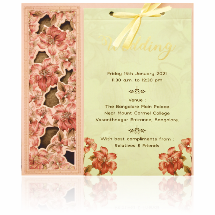 Pink laser cut Floral Stiff Board Wedding Card-KNKA8050-King of Cards
