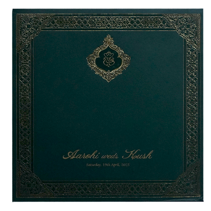 Dark Green Embossed Wedding Card-King of Cards