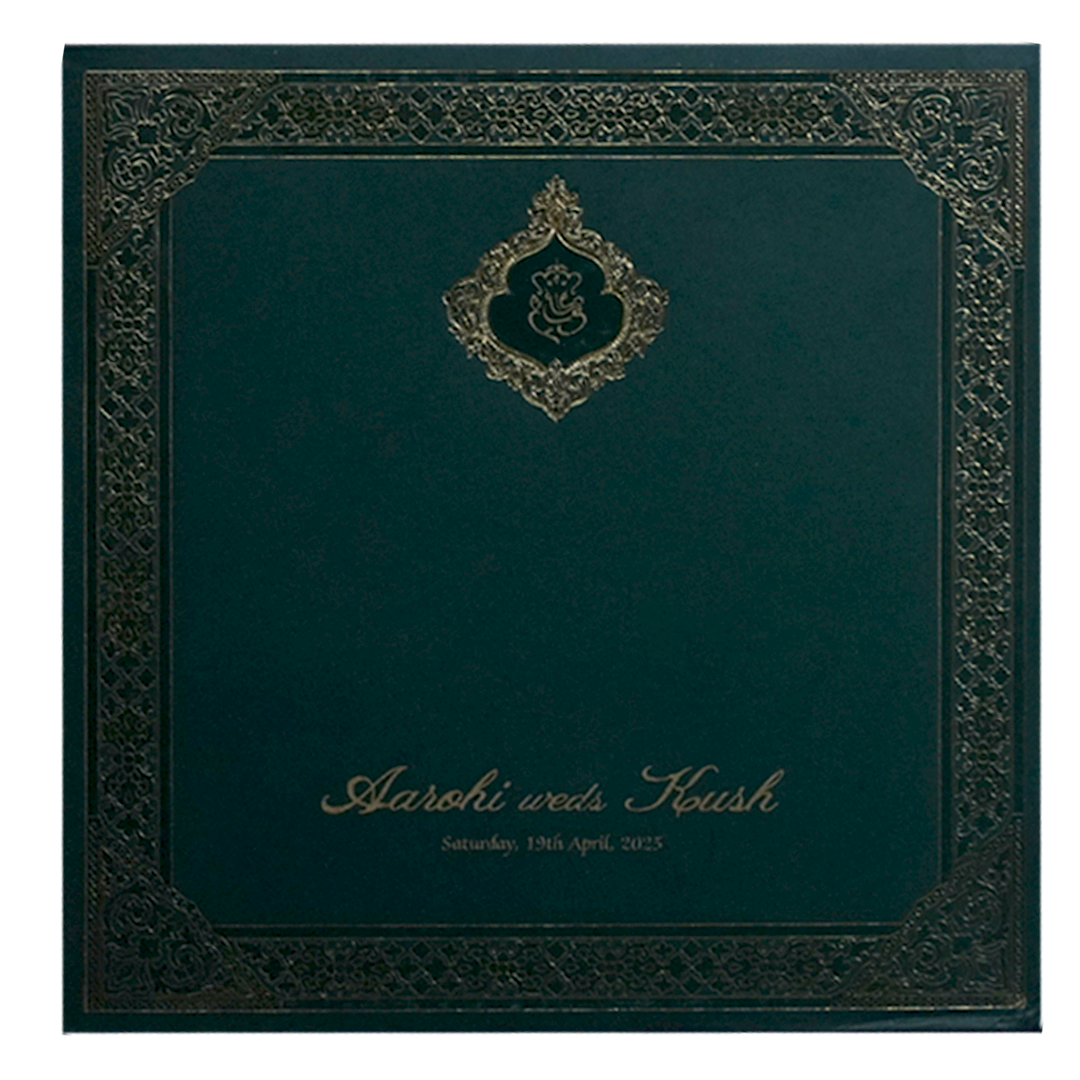 Dark Green Embossed Wedding Card-King of Cards