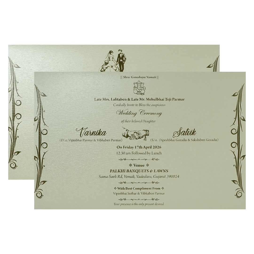 Pastel Green Gold Floral Padded Wedding Card-KSSC2380