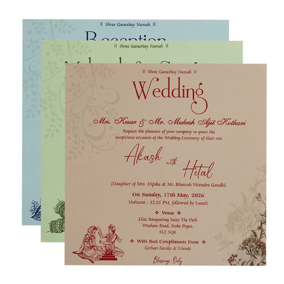 Green Floral Padded Wedding Card - KSH72810