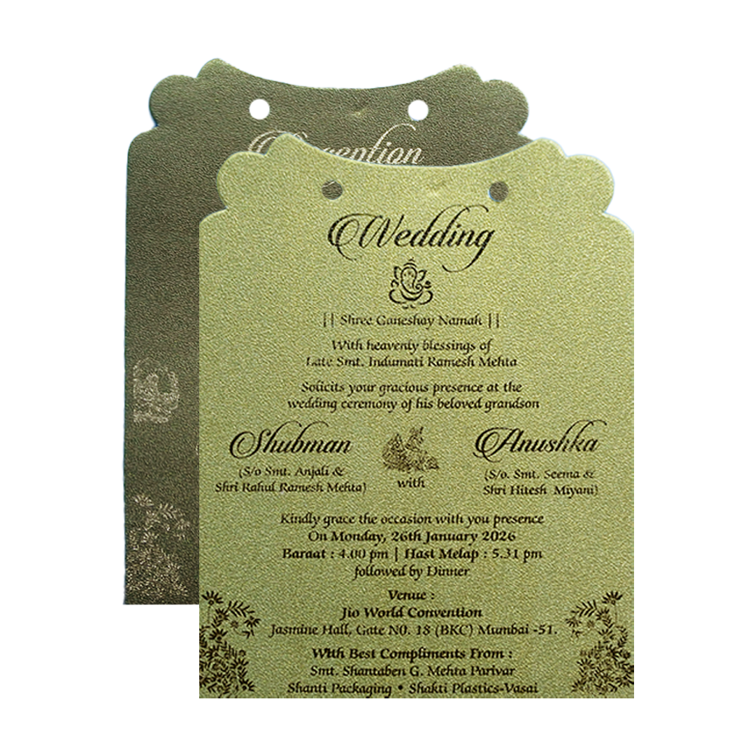 Gold Laser Cut Foil Wedding Invitation Card with Custom Name-KRB09140