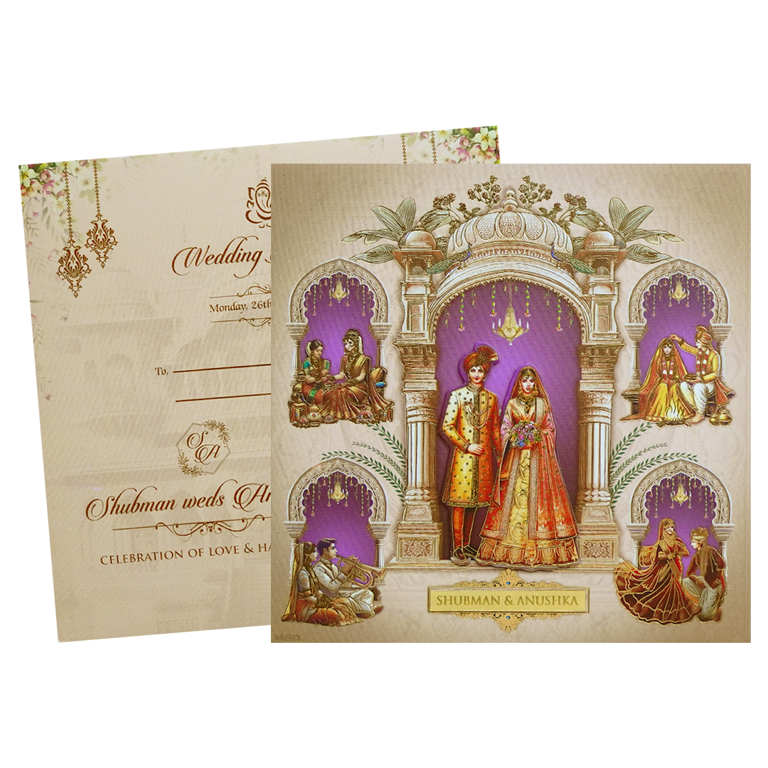 Cream Majestic Couple Cutout Padded Wedding Invitation-KRB09740