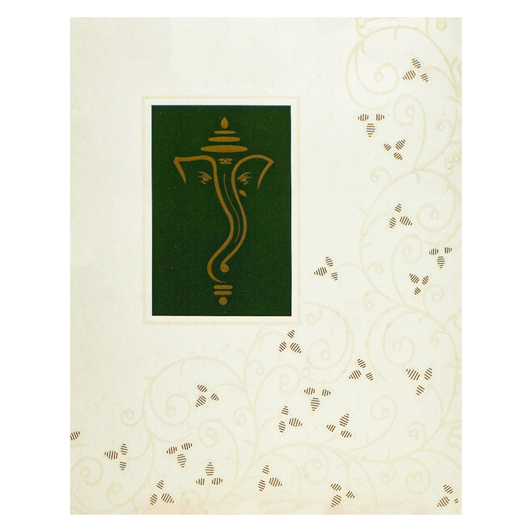 White Ganesha Floral Wedding Card - KNNJ1203