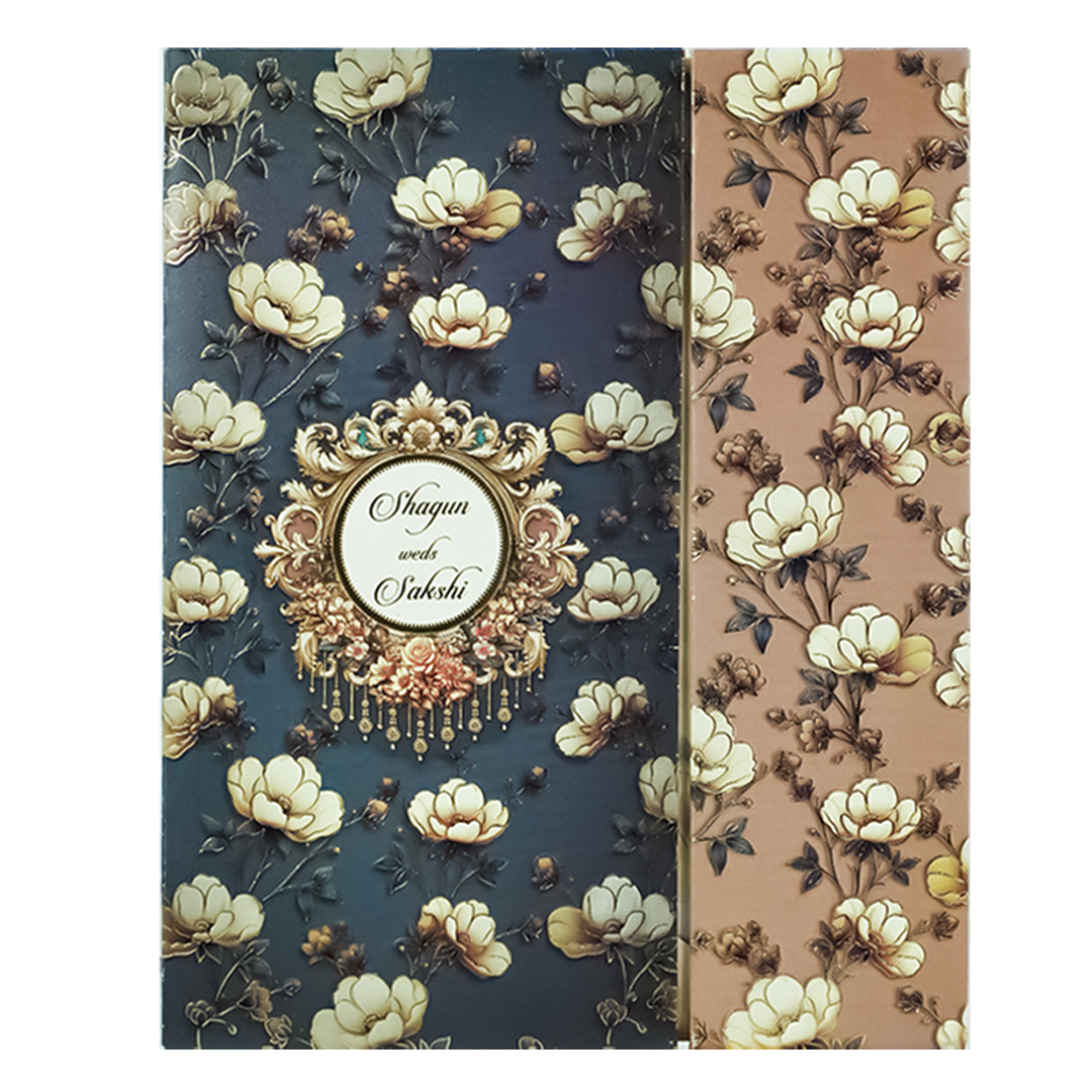Blue Padded Floral Wedding Card-KAK01430