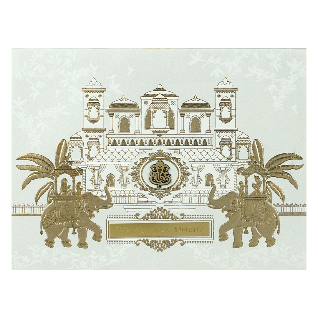 White Palace Royal Elephant Padded Wedding Card-KRE28360
