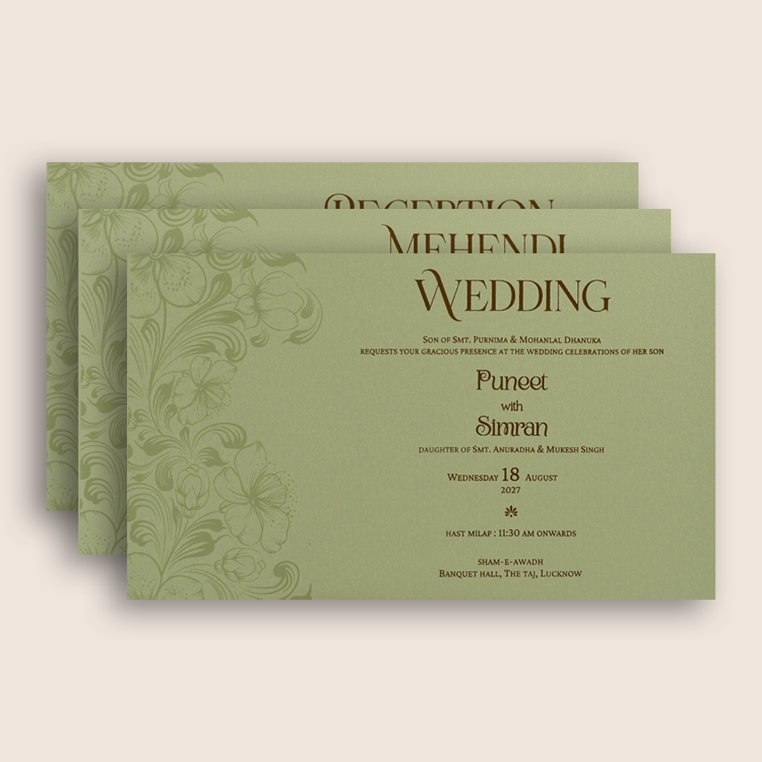 Pista Green Floral Padded Marriage Card - KPR024510