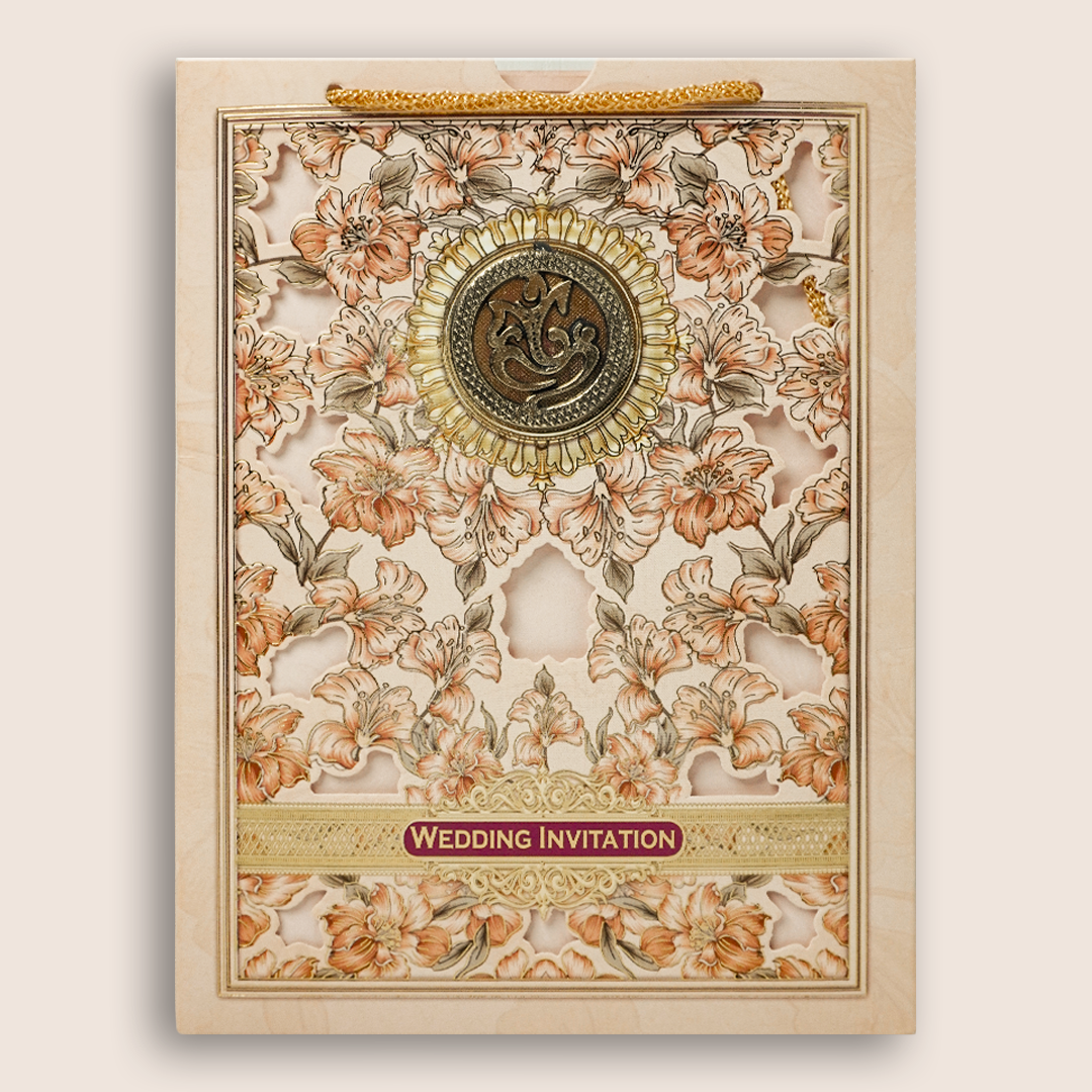 Pink Floral Bag Style Wedding Card-KNAV1803