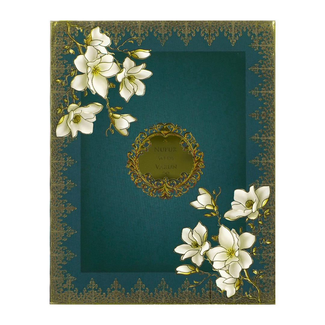 Blue Gold Floral Padded Wedding card-KRE28020