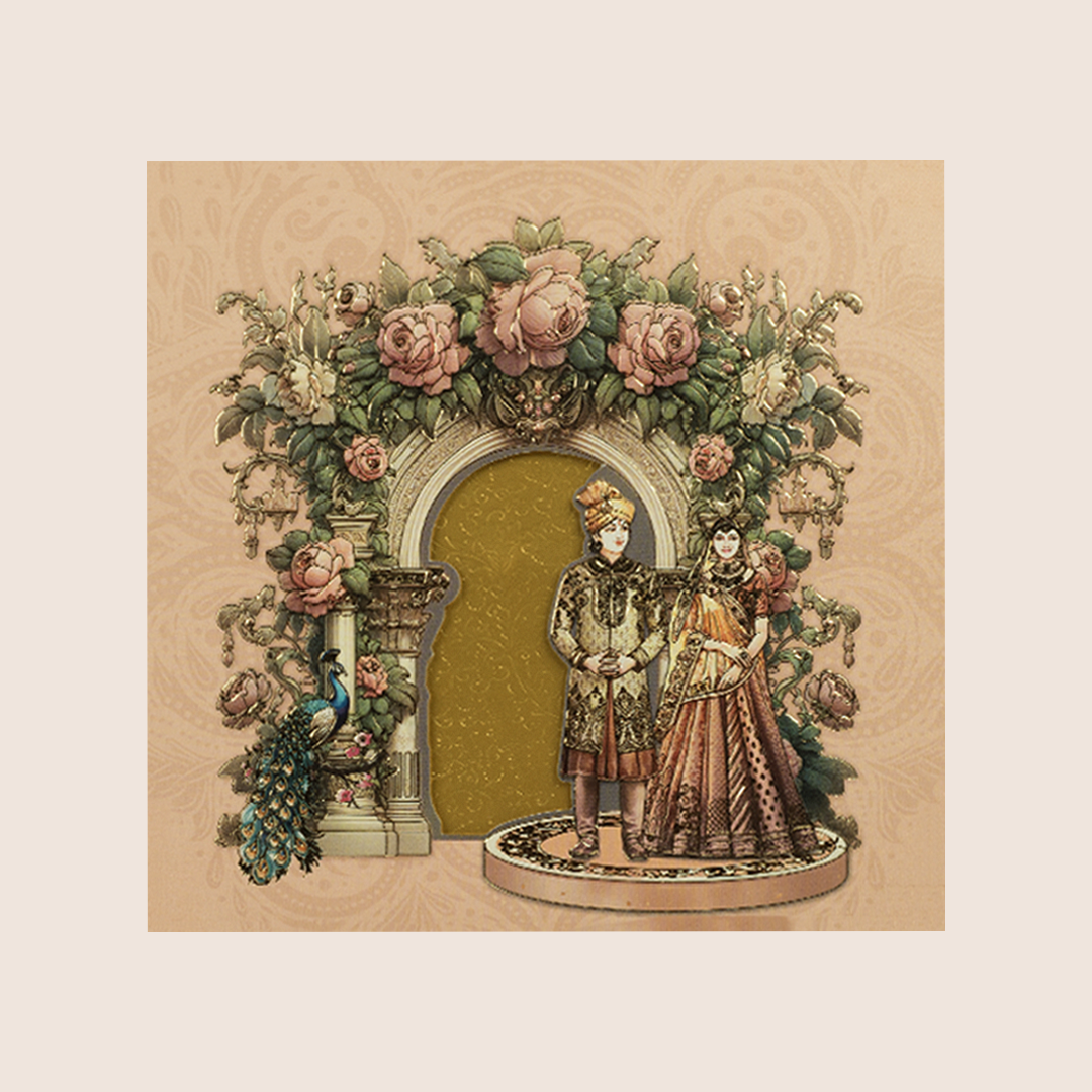 Pink Bride Groom Floral Padded Wedding Card - KPR026030