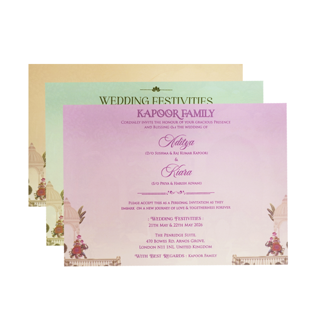 Cream Palace Elephant Procession Openable Wedding Card - KFR16430