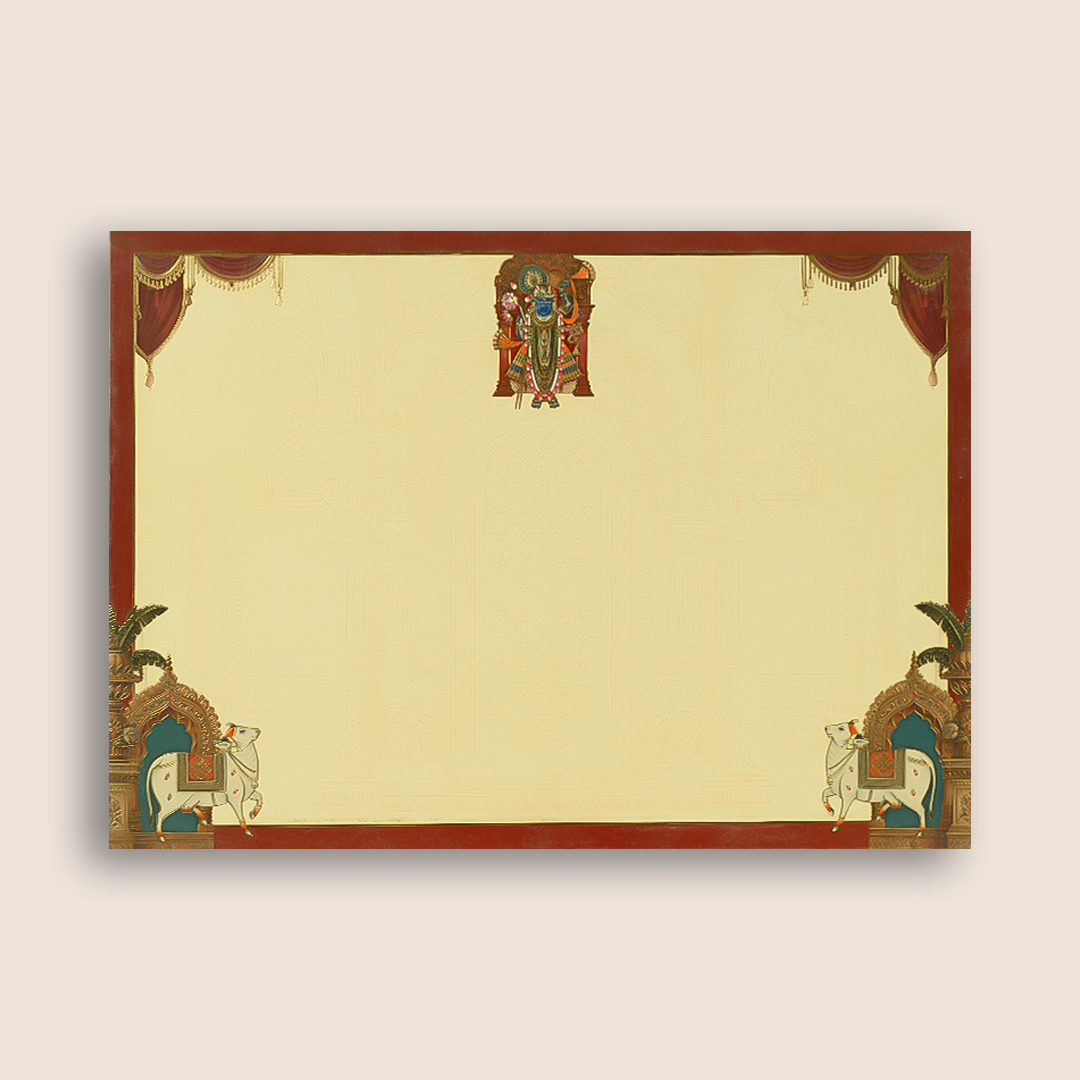 Maroon Lord Shreenathji Padded Wedding Card - KAA06080
